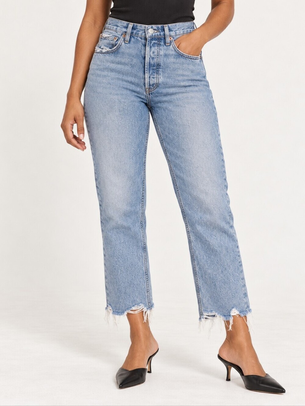 AGOLDE Riley High Rise Straight Crop Jeans 24 Light Wash Raw Hem Button Fly